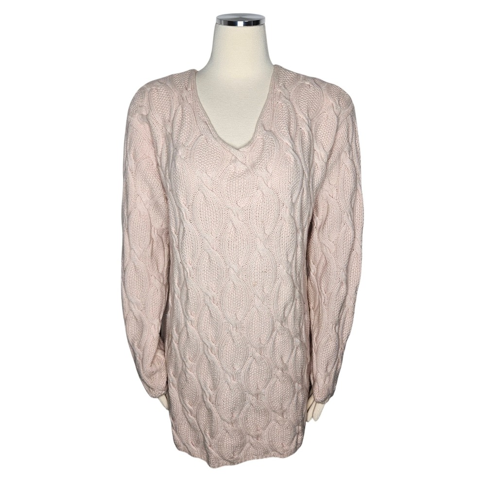 Studio 121 Women's 100% Cashmere Cable Knit V-Neck Sweater Blush Pink Size‎ M L